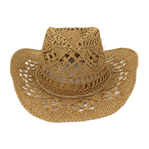 Stroh Cowboy Hut Unisex West Cowboy Cowgirl Hat Panama Hut breiter Krempel Stroh Eimer für Outdoor Sommer Beach Party Frauen Männer Männer von LAANCOO