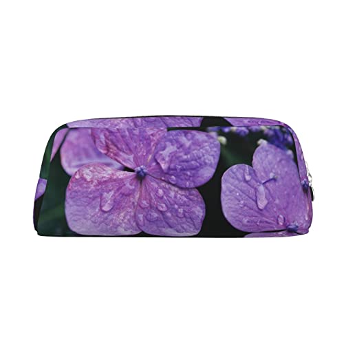 Hortensien Blumendruck Leder Make-up-Tasche für Frauen und Mädchen, kleine Reise Hand Clutch Kosmetiktasche für Bleistift Schreibwaren Schlüssel oder kleine Kosmetika, silber, Einheitsgröße von LAAVVA