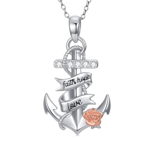 Diamant-Anker Halskette für Damen 925 Sterling Silber Maritimer Schmuck mit Labor-Diamanten Geburtstagsgeschenk von LABBAO