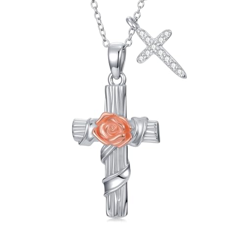 Diamant-Doppelkreuz Halskette für Damen 925 Sterling Silber Religiöser Schmuck mit Labor-Diamanten Glaubensgeschenk zum Geburtstag von LABBAO