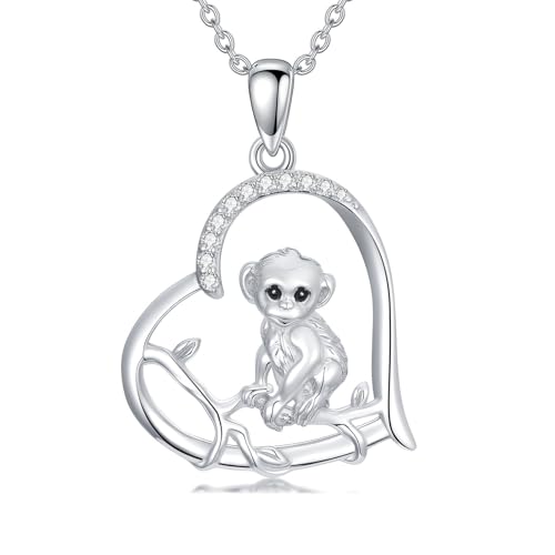 LABBAO Diamant-Affen Halskette aus 925 Sterling Silber – Niedliche Tier-Halskette für Damen mit Laborgezüchtetem Diamant – Geschenk zum Geburtstag von LABBAO