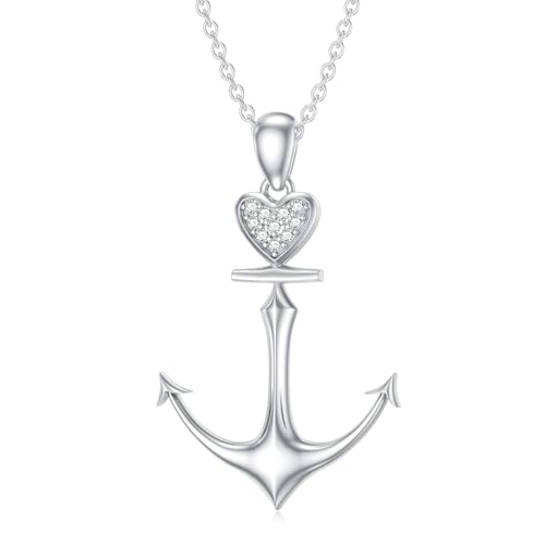 LABBAO Diamant Anker Kette für Damen 925 Sterling Silber Anchor Anhänger Halskette mit Lab-Grown Diamant Schmuck Geschenke von LABBAO