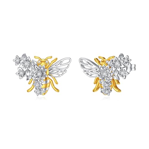 LABBAO Diamant Bienen Ohrstecker für Damen 925 Sterling Silber Blume und Biene Ohrringe mit Lab-Grown Diamant Schmuck Geschenke von LABBAO