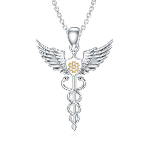 LABBAO Diamant Caduceus Kette für Damen 925 Sterling Silber Hermesstab Anhänger Halskette mit Lab-Grown Diamant Schmuck Geschenke von LABBAO