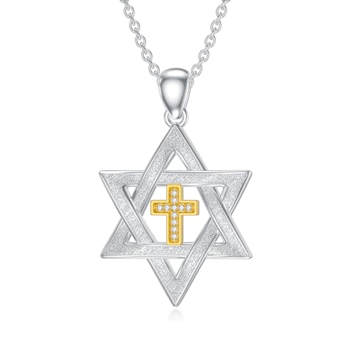 LABBAO Diamant Davidstern Kreuz Kette für Damen 925 Sterling Silber Davidstern Anhänger Halskette mit Lab-Grown Diamant Schmuck Geschenke von LABBAO