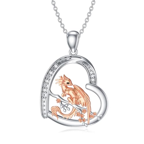 LABBAO Diamant Drache Kette für Damen 925 Sterling Silber Drachen Herz Anhänger Halskette mit Lab-Grown Diamant Schmuck Geschenke von LABBAO
