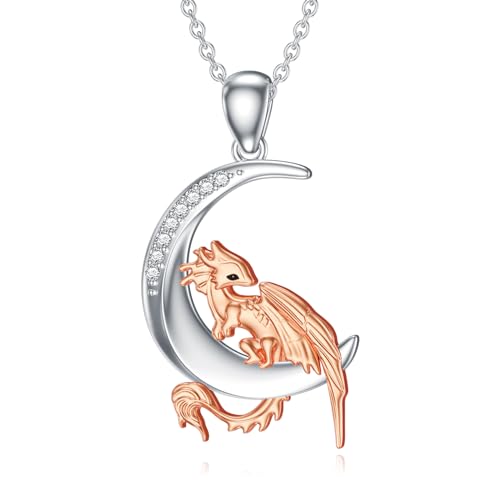 LABBAO Diamant Drache Kette für Damen 925 Sterling Silber Drachen und Mond Anhänger Halskette mit Lab-Grown Diamant Schmuck Geschenke von LABBAO
