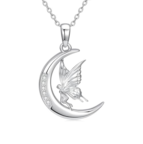 LABBAO Diamant-Fee Halskette für Damen - 925 Sterlingsilber Halbmond-Fee Anhänger mit Laborgezüchteten Diamanten - Schmuckgeschenk zum Geburtstag von LABBAO