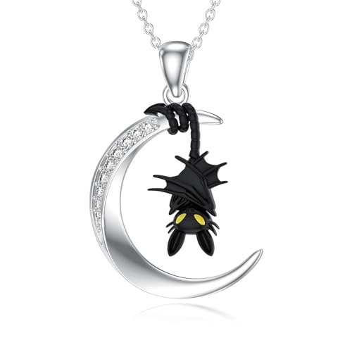 LABBAO Diamant Fledermaus Halskette Sterling Silber Halloween Mond Fledermaus Anhänger Halsketten mit im Labor gezüchteten Diamanten Halloween Schmuck Geschenk für Mama Frau von LABBAO