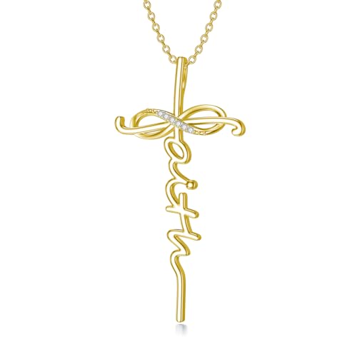 LABBAO Diamant Glaube Kreuz Kette für Damen 925 Sterling Silber Christian Anhänger Halskette mit Lab-Grown Diamant Schmuck Geschenke Farbe Gold von LABBAO