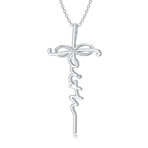 LABBAO Diamant Glaube Kreuz Kette für Damen 925 Sterling Silber Christian Anhänger Halskette mit Lab-Grown Diamant Schmuck Geschenke Farbe Silber von LABBAO