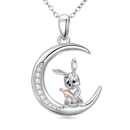 LABBAO Diamant-Häschen Halskette für Damen - 925 Sterlingsilber Mond-Hase Anhänger mit Laborgezüchteten Diamanten - Niedlicher Tier-Schmuck als Geburtstagsgeschenk von LABBAO