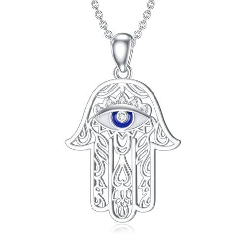 LABBAO Diamant Hamsa Hand Halskette für Frauen Böser Blick Schutz 925 Sterling Silber Hand der Fatima Anhänger Diamant Schmuck Geschenk von LABBAO