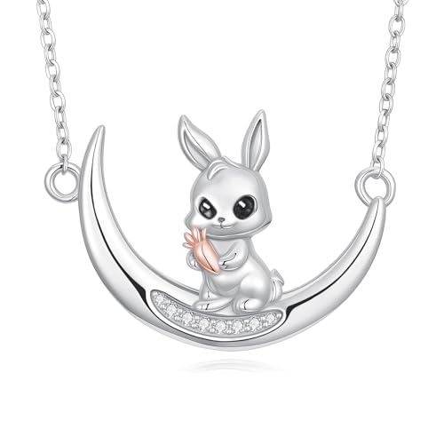 LABBAO Diamant Hase Halskette für Damen 925er Sterlingsilber Mondhasen Anhänger mit im Labor gezüchteten Diamanten Ostergeschenk für die Tochter von LABBAO