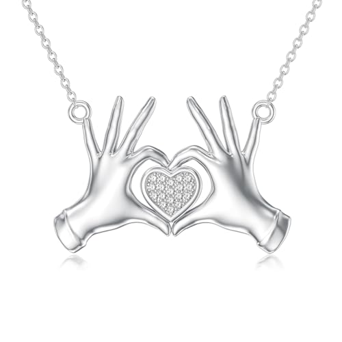 LABBAO Diamant Herz Hand Halskette für Frauen Herz Hand Anhänger mit Labor gezüchteten Diamant Schmuck Geschenke für Frau Freundin von LABBAO