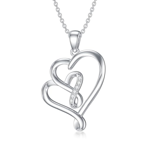 LABBAO Diamant Herz Kette für Damen 925 Sterling Silber Doppel-Herzen Anhänger Halskette mit Lab-Grown Diamant Schmuck Geschenke von LABBAO