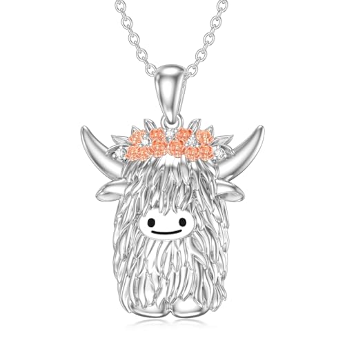 LABBAO Diamant Highland Kuh Kette für Damen 925 Sterling Silber Highland Cow Anhänger Halskette mit Lab-Grown Diamant Schmuck Geschenke von LABBAO