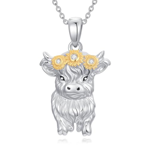 LABBAO Diamant Hochlandrind Halskette für Damen 925er Sterlingsilber Hochlandrind Anhänger mit im Labor gezüchteten Diamanten Schmuckgeschenk für Mutter und Ehefrau von LABBAO