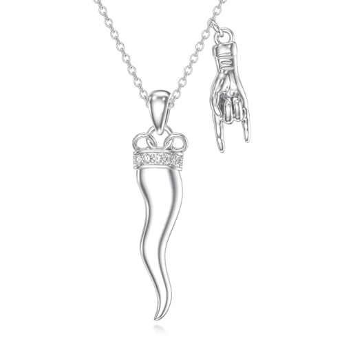 Diamant Italienisches Horn Halskette für Frauen 925 Sterling Silber Italienisches Horn Hand Anhänger Halskette mit Labor Grown Diamant Italienischer Talisman Schmuck Geschenk für Mutter Frau von LABBAO