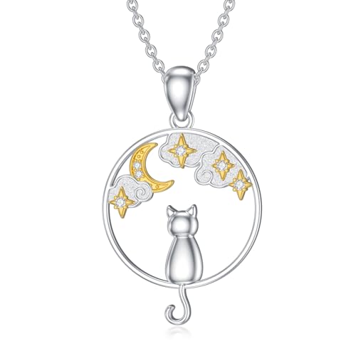 LABBAO Diamant Katze Kette für Damen 925 Sterling Silber Katzen Anhänger Halskette mit Lab-Grown Diamant Schmuck Geschenke von LABBAO