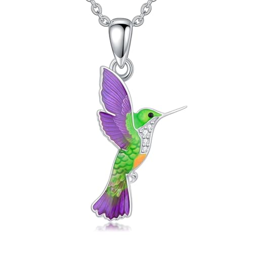 Diamant-Kolibri Halskette aus 925 Sterling Silber – Blau-Lila Kolibri Anhänger mit Labor-Diamant – Niedliche Tier-Halskette als Geschenk zum Geburtstag von LABBAO