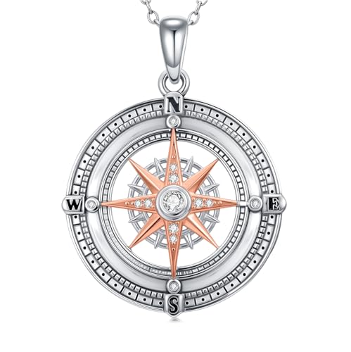 Diamant-Kompass Halskette für Damen 925 Sterling Silber Kompass-Anhänger mit Labor-Diamanten Geburtstagsgeschenk von LABBAO