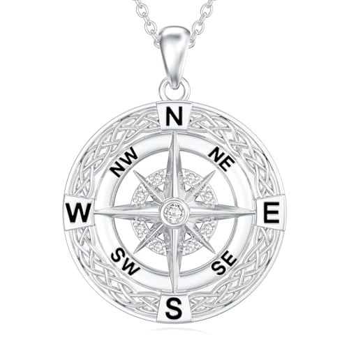 LABBAO Diamant Kompass Kette für Damen 925 Sterling Silber Compass Anhänger Halskette mit Lab-Grown Diamant Schmuck Geschenke von LABBAO