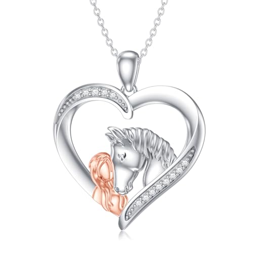 LABBAO Diamant Mädchen und Pferd Kette für Damen 925 Sterling Silber Pferd Herz Anhänger Halskette mit Lab-Grown Diamant Schmuck Geschenke von LABBAO