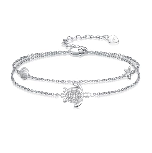 Diamant-Meeresschildkröten Fußkette für Damen 925 Sterling Silber Schicht-Design mit Labor-Diamanten Schmuckgeschenk zum Geburtstag von LABBAO
