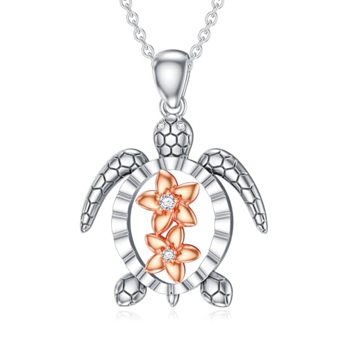 LABBAO Diamant Frangipani Schildkröte Kette für Damen 925 Sterling Silber Meeresschildkröte Anhänger Halskette mit Lab-Grown Diamant Schmuck Geschenke von LABBAO