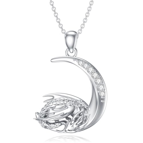 LABBAO Diamant Mond und Drache Kette für Damen 925 Sterling Silber Drachen Anhänger Halskette mit Lab-Grown Diamant Schmuck Geschenke von LABBAO