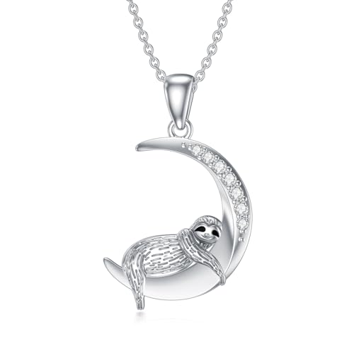 LABBAO Diamant Mond und Faultier Kette für Damen 925 Sterling Silber Faultier Anhänger Halskette mit Lab-Grown Diamant Schmuck Geschenke von LABBAO