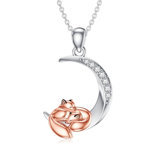 LABBAO Diamant Mond und Fuchs Kette für Damen 925 Sterling Silber Fuchs Anhänger Halskette mit Lab-Grown Diamant Schmuck Geschenke von LABBAO