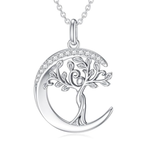 LABBAO Diamant Mond und Lebensbaum Kette für Damen 925 Sterling Silber Baum des Lebens Anhänger Halskette mit Lab-Grown Diamant Schmuck Geschenke von LABBAO