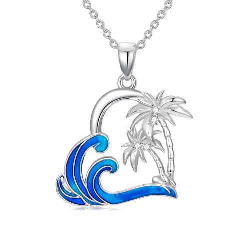 LABBAO Diamant-Palmen-Halskette für Damen - 925 Sterlingsilber Palmen-Anhänger mit Wellen-Motiv - Sommer Strandschmuck mit Laborgezüchteten Diamanten - Geburtstagsgeschenk von LABBAO