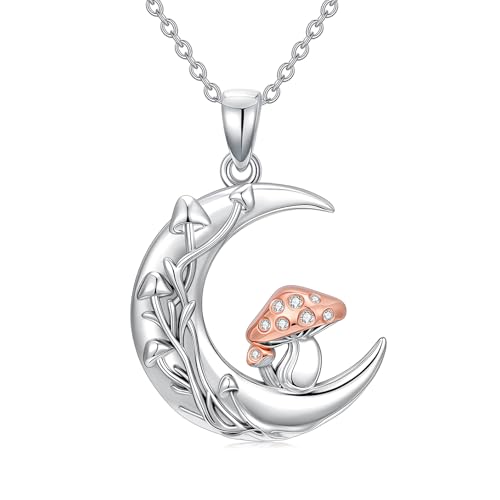 LABBAO Diamant-Pilz Halskette für Damen - 925 Sterlingsilber Mond & Pilz Anhänger mit Laborgezüchteten Diamanten - Schmuckgeschenk zum Geburtstag von LABBAO