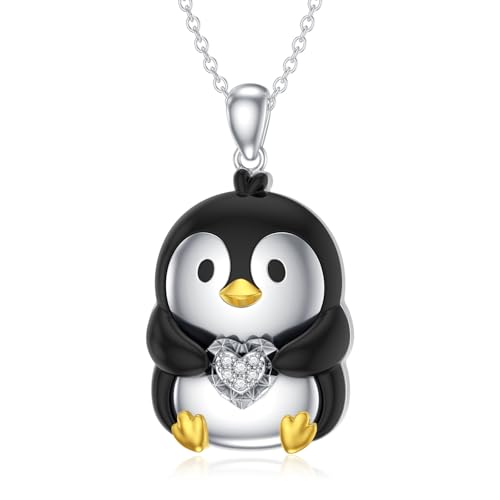 LABBAO Diamant Pinguin Kette für Damen 925 Sterling Silber Penguin Anhänger Halskette mit Lab-Grown Diamant Schmuck Geschenke von LABBAO