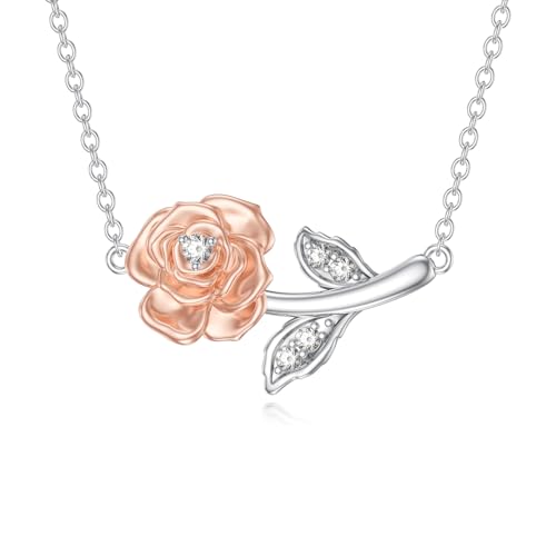 LABBAO Diamant Rose Blume Halskette für Frauen 925 Sterling Silber Rose Blume Anhänger Halsketten Labor gewachsene Diamant Schmuck Geschenke für Frau Freundin von LABBAO