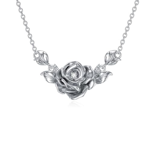 LABBAO Diamant-Rosenblüten Halskette für Damen 925 Sterling Silber Romantischer Rosen-Anhänger Geschenk für Mutter, Ehefrau & Freundin zu Muttertag & Geburtstag von LABBAO