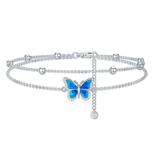 LABBAO Diamant Schmetterling Fußkettchen für Damen 925 Sterling Silber Blauer Schmetterling Lab Grown Diamant Schmuck Geschenke von LABBAO