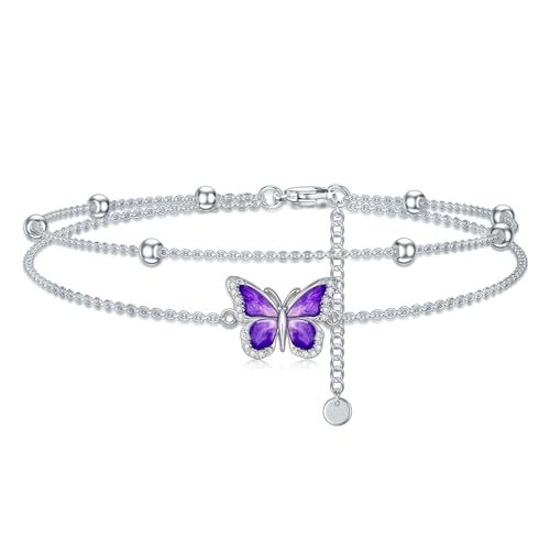 LABBAO Diamant Schmetterling Fußkettchen für Damen 925 Sterling Silber Lila Schmetterling Lab Grown Diamant Schmuck Geschenke von LABBAO