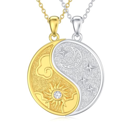 LABBAO Diamant Sonne und Mond Yin Yang Halskette 925 Sterling Silber Taichi Paar BFF Anhänger Kette für Damen Herren Couple Lab-Grown Diamant Schmuck Geschenke von LABBAO