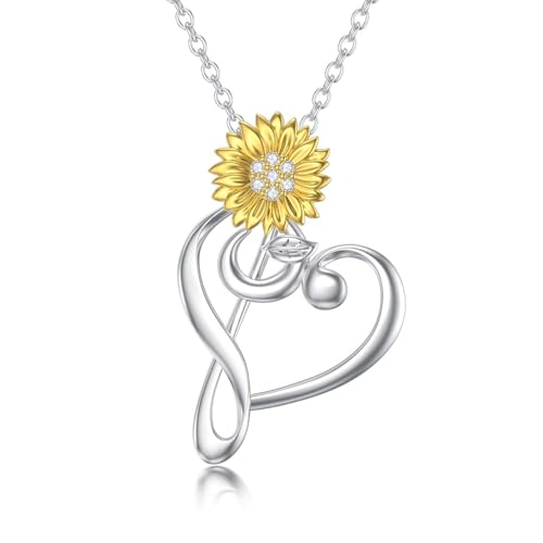 LABBAO Diamant Sonnenblume Kette für Damen 925 Sterling Silber Sonnenblumen Herz Anhänger Halskette mit Lab-Grown Diamant Schmuck Geschenke von LABBAO