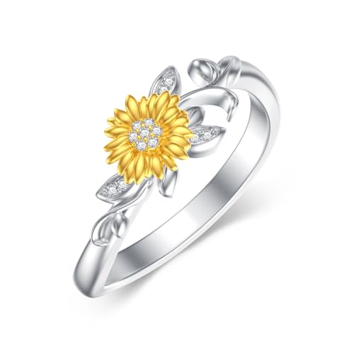 LABBAO Diamant Sonnenblumenring 925 Sterling Silber Ring für Damen Sonnenblumen mit Lab-Grown Diamant Schmuck Geschenke Ringgröße 9 von LABBAO