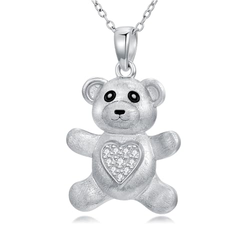 LABBAO Diamant Teddybär Halskette für Frauen 925 Sterling Silber Herz Bär Anhänger mit Labor gezüchteten Diamanten Schmuck Geschenk für Mutter Frau von LABBAO