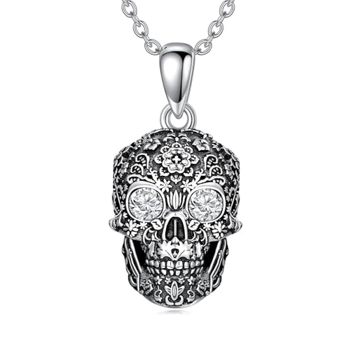 LABBAO Diamant Totenkopf Kette für Damen 925 Sterling Silber Skull Anhänger Halskette mit Lab-Grown Diamant Schmuck Geschenke von LABBAO