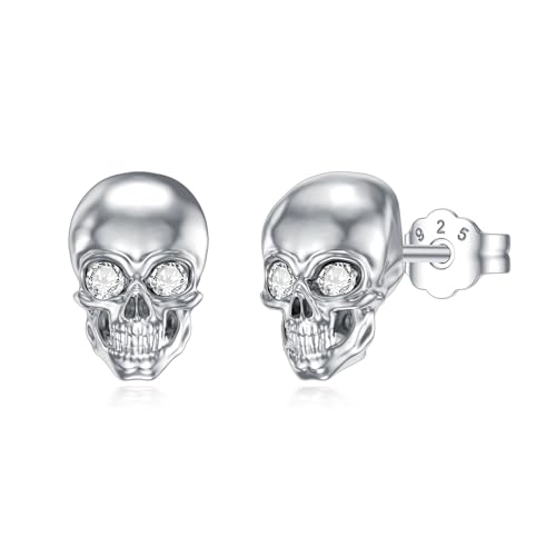 LABBAO Diamant Totenkopf Ohrstecker für Damen und Herren 925 Sterling Silber Punk Gotik Totenkopf Ohrringe mit Lab-Grown Diamant Schmuck Geschenke von LABBAO