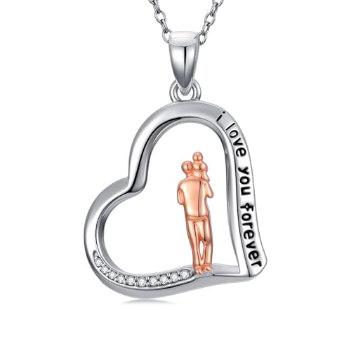 Diamant Vater-Tochter Halskette für Damen 925 Sterling Silber Herz-Anhänger "Ich liebe dich für immer" Schmuckgeschenk vom Vater von LABBAO