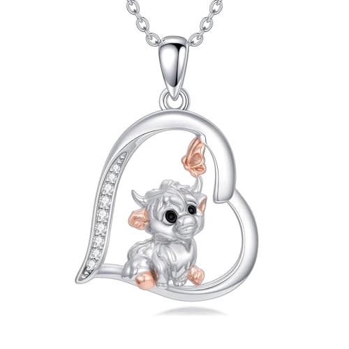 LABBAO Hochlandrind Halskette für Damen 925er Sterlingsilber Hochlandrind Anhänger mit im Labor gezüchteten Diamanten Schmuckgeschenk für die Tochter von LABBAO