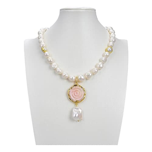 LABDIP Ketten für Damen Schmuck Natürliche kultivierte weiße Keshi-Barockperlenkette Pink Queen Conch Flower Keshi-Perlenanhänger-Halskette erfüllen Mode-Accessoires von LABDIP